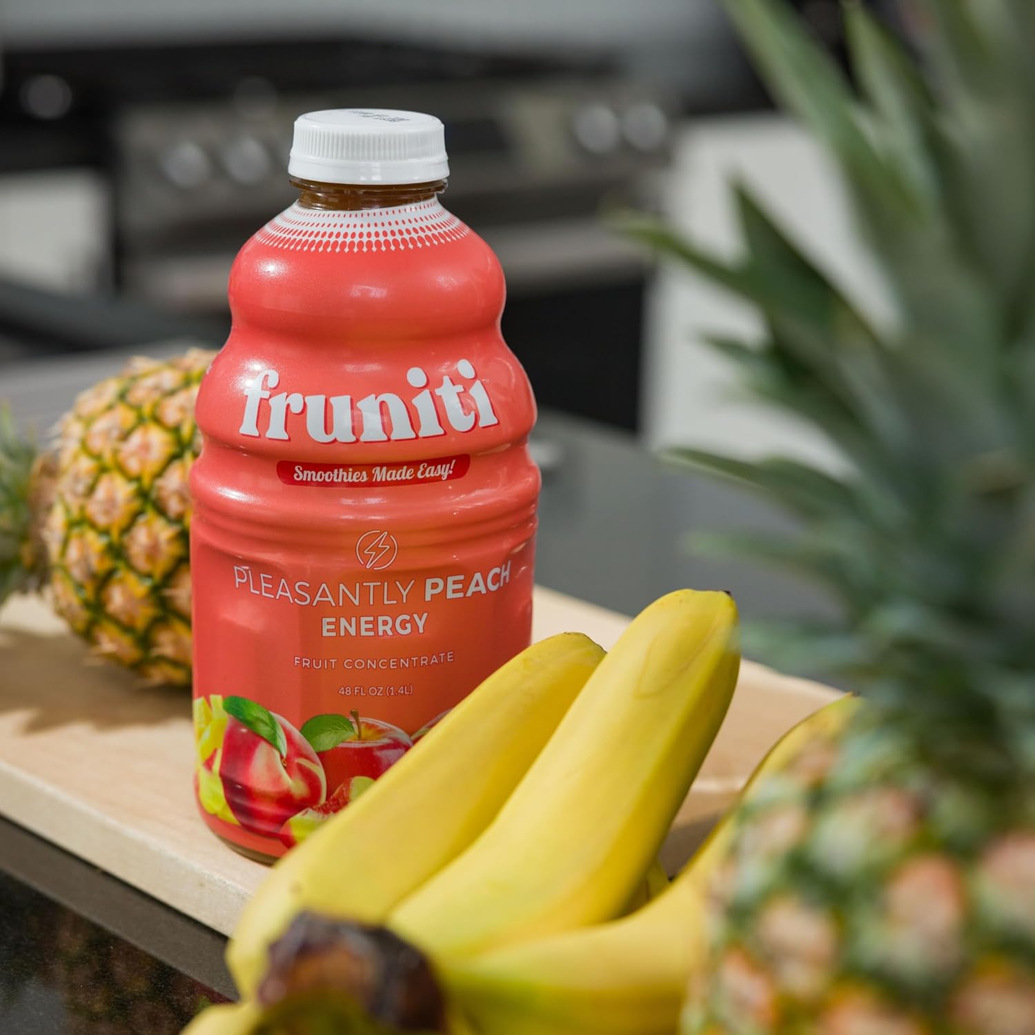 Fruniti Peach Smoothie Mix - Energy Boosting - No Sugar Added - Delicious Fruit Puree - Vitamin B-6, Vitamin B-12, Ginseng - Apple, Pineapple, Peach Purée - Makes 24 Smoothies