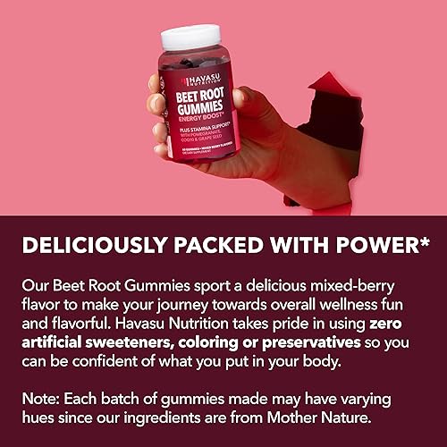 Miniatura 6 de Beet Root Gummies with COQ10 & Pomegranate - Nitric Oxide Supplement for Men and Women - Beetroot for Endurance, Performance, Recovery - Vegan,
