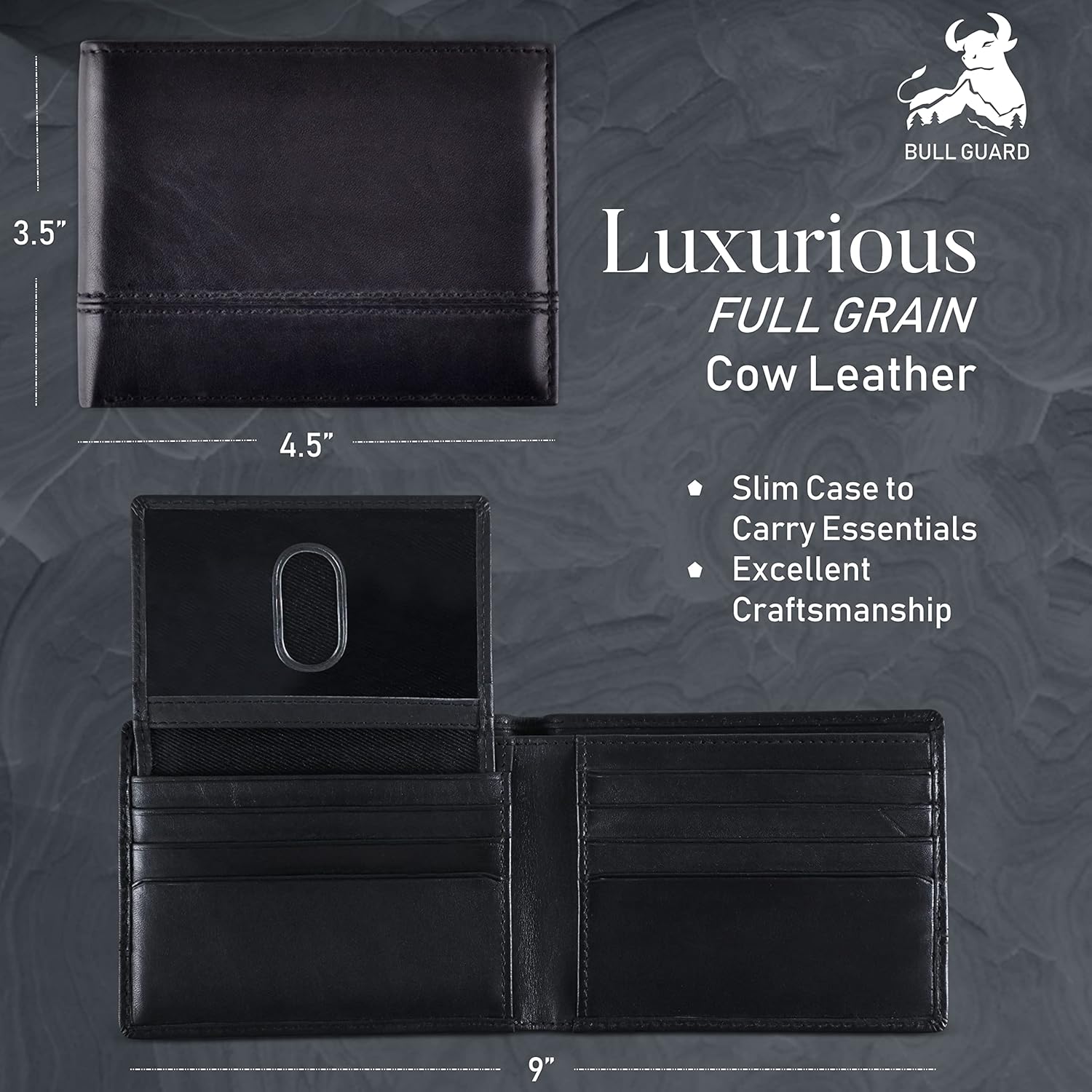 BULL GUARD Rfid Leather Wallet | The Respected Gentlemans Bifold Slim for Men | Travel Secure RFID Blocking | Mens Full Grain Leather Wallet with Removable ID Credit Card Holder - Image 3