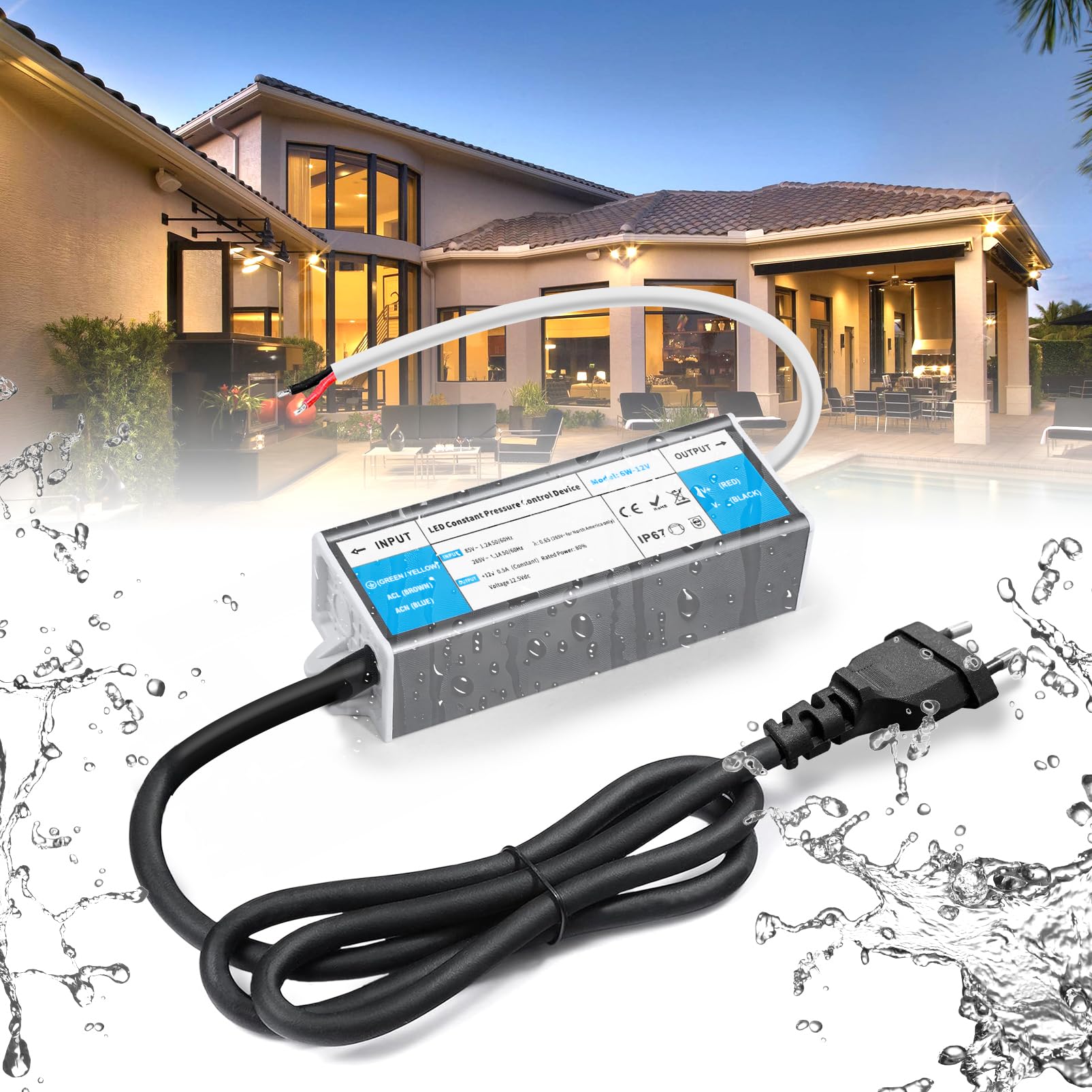 BRIMETI LED Trafo 12V 6W Wasserdicht IP67 LED Treiber Netzteil 0,5A Mit Stecker Schaltnetzteil Transformator AC 230V auf DC 12 Volt Außenbereich, Kompakter Dünner Konstantspannung Niedervolttrafo