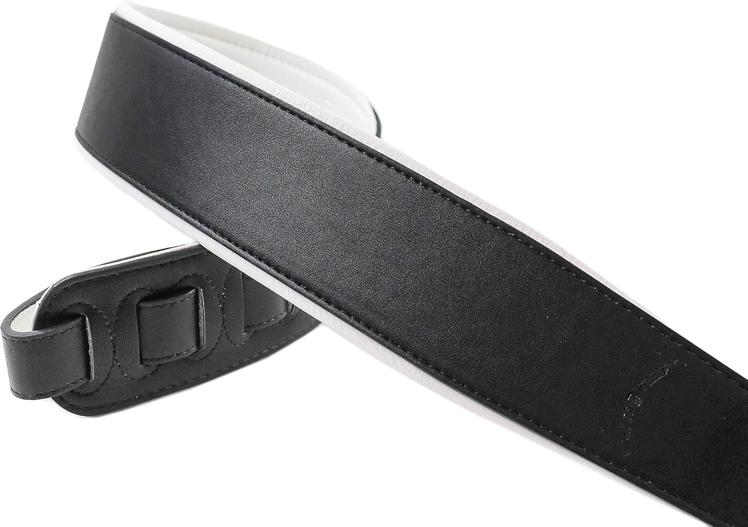 Walker & Williams G-12-BW Soft Matte Black Top Handmade Guitar Strap With Arctic White Padded Glove Leather Back And Slim Tapered Nose For Acoustic, Electric, And Bass Guitars