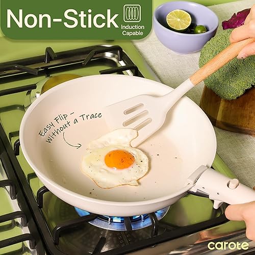 Miniatura 3 de CAROTE - Juego de 19 piezas de ollas y sartenes antiadherentes, juego de utensilios de cocina de cerámica, apto para hornonevera, juego de ollas que