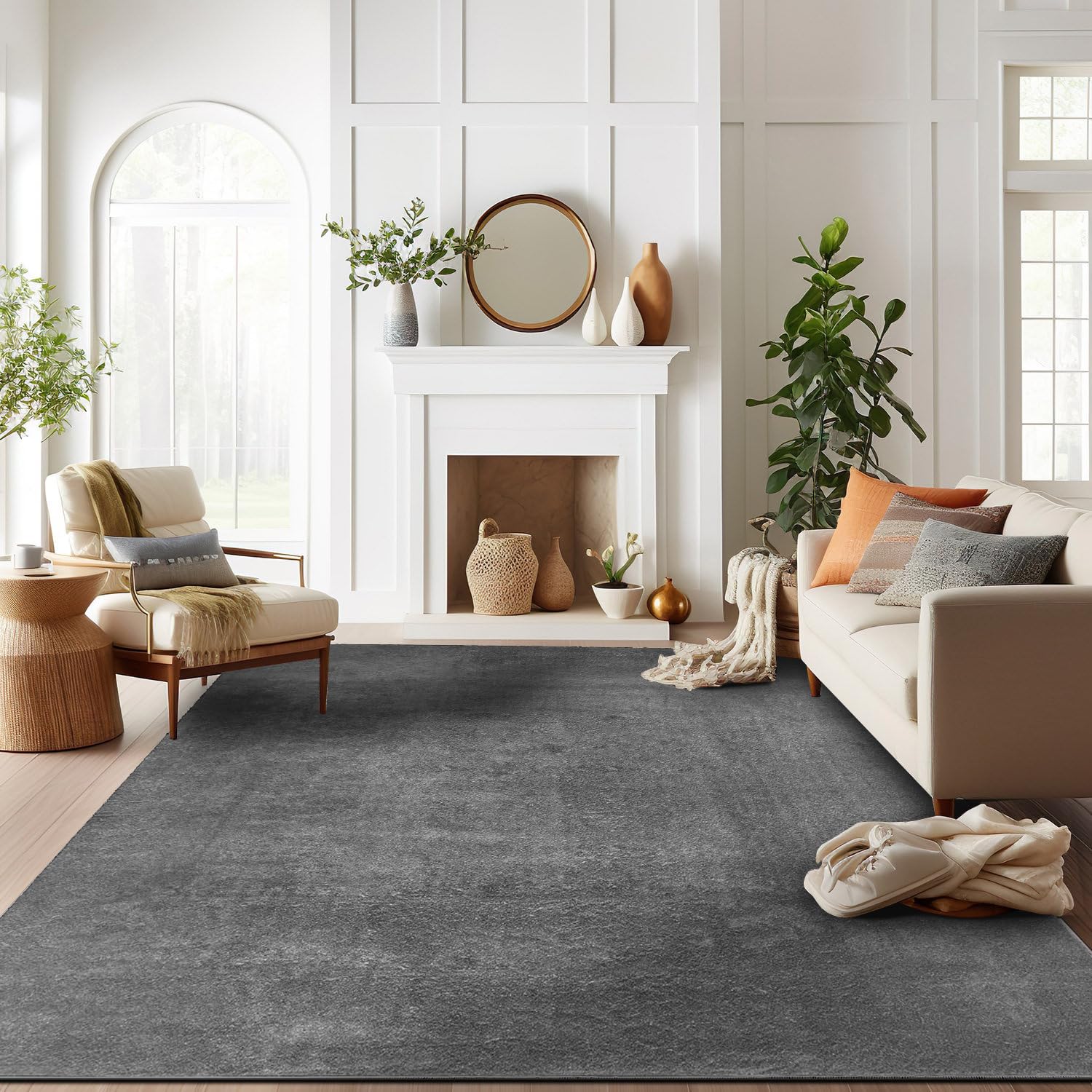 RUGURA Alfombra de Salón Dormitorio Habitación Comedor Pelo Corto y Suave Grande 200x290 cm Gris Antracita Unicolor Moderna Nordica Lavable Antideslizante