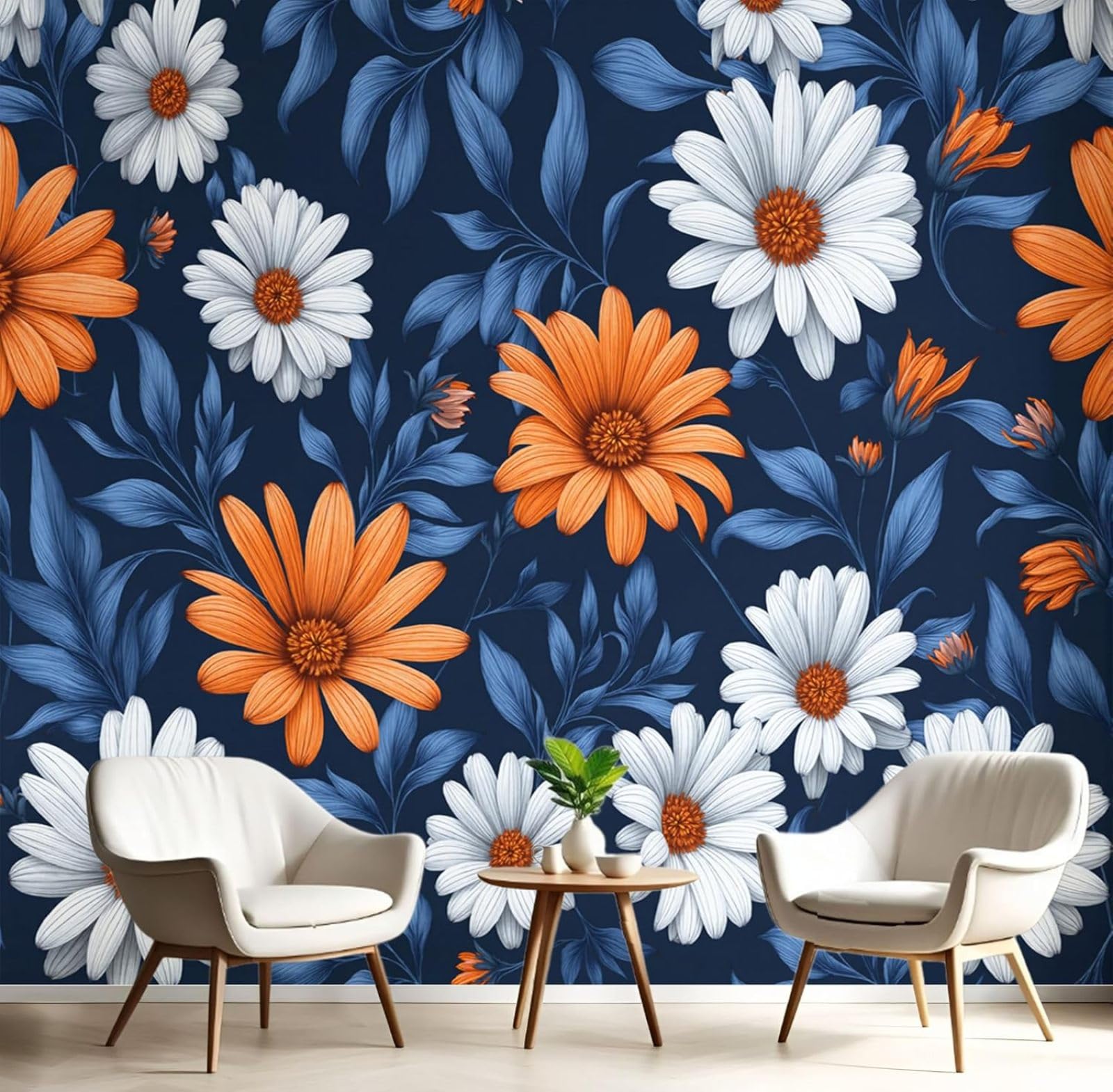 Papier peint aquarelle marguerites effet 3D pour une chambre élégante