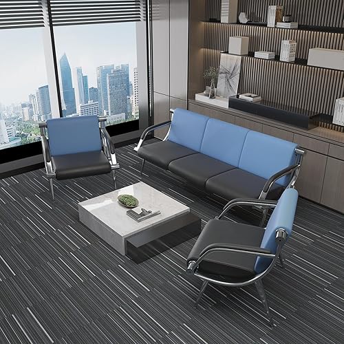 Miniatura 2 de wonline Silla de sala de espera de 3 asientos con reposabrazos, muebles de oficina de piel sintética, asientos de invitados de oficina, vestíbulo de