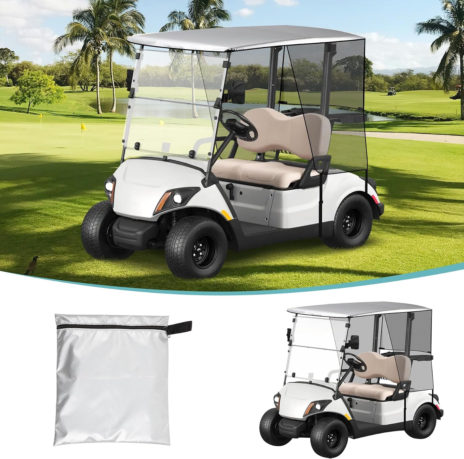 Golf Cart Sun Shade Cover for Club Car Precedent & EZGO TXT, UV Protection & Heat Isolation Golf Cart Shade Cover, Easy Installation Golf Cart Cover, Roof Size 59’’ x 41.3’’