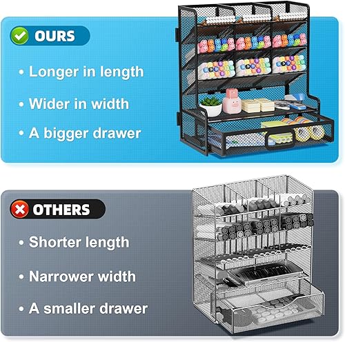Miniatura 2 de Marbrasse Organizador de escritorio de malla más grande con cajón, soporte multifuncional para lápices, fácil montaje, organizadores de escritorio y
