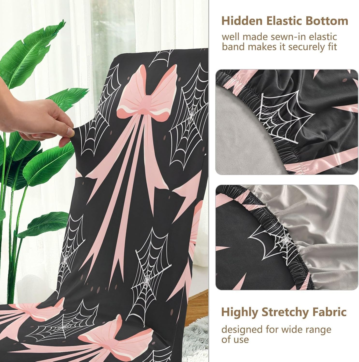 ALAZA Chair Covers for Dining Room, Web Bow Pattern Stretch Chair Cover Sets Chair Protector Removable Washable for Ktichen Restaurant Hotel