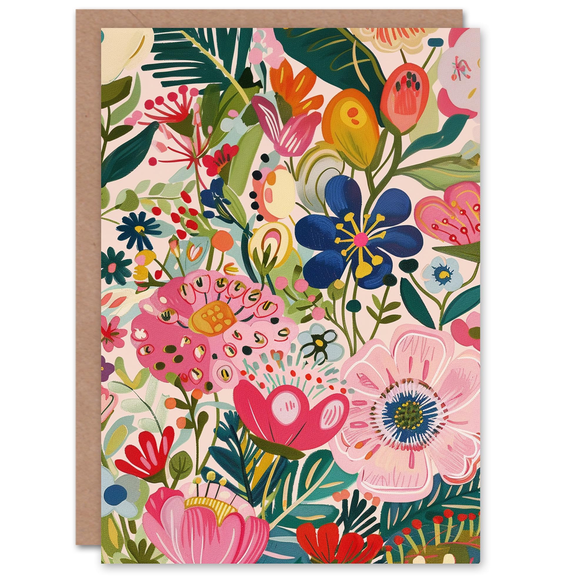 Artery8 Pink Birthday Card Colourful Watercolour Flower Pattern Design