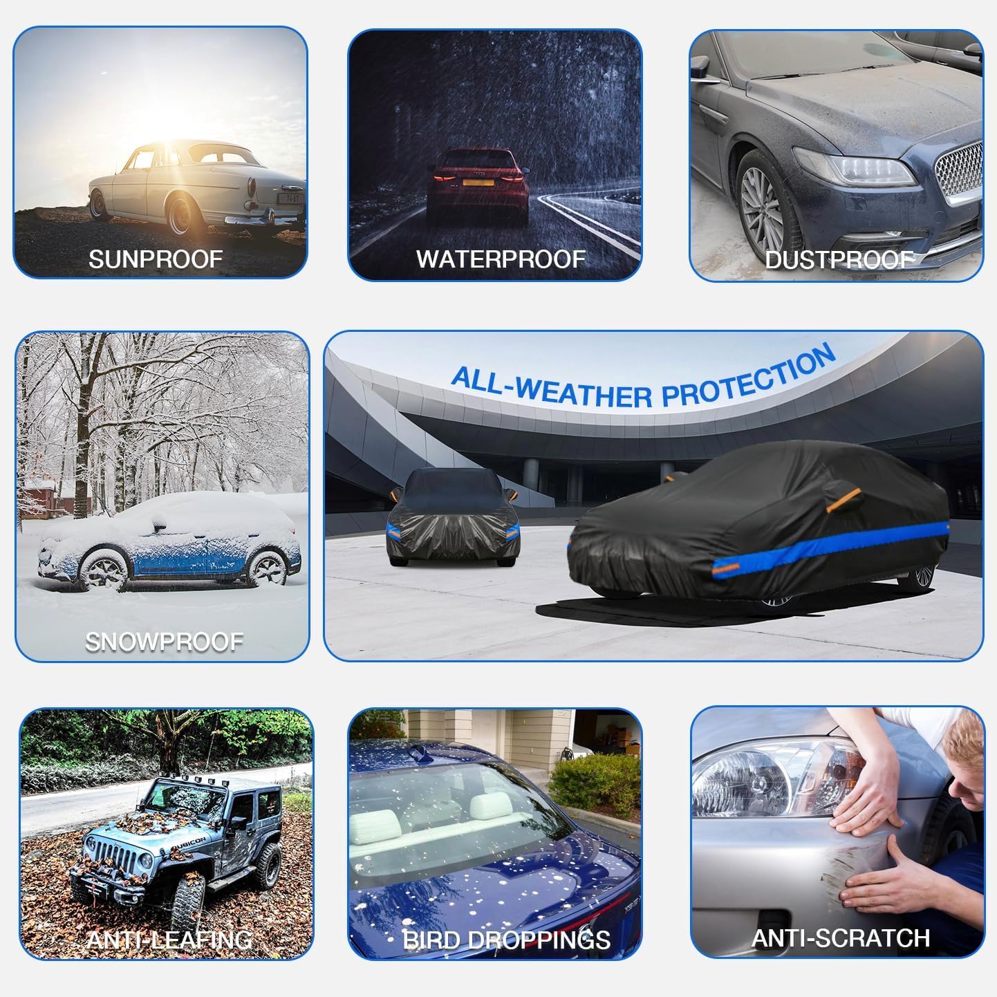 SUV Car Cover Waterproof All Weather, Outdoor Car Covers for Automobiles Rain Sun UV Protection Full Exterior Covers with Cotton Lined Universal Fits SUV Jeep(201 to 206 Inch)