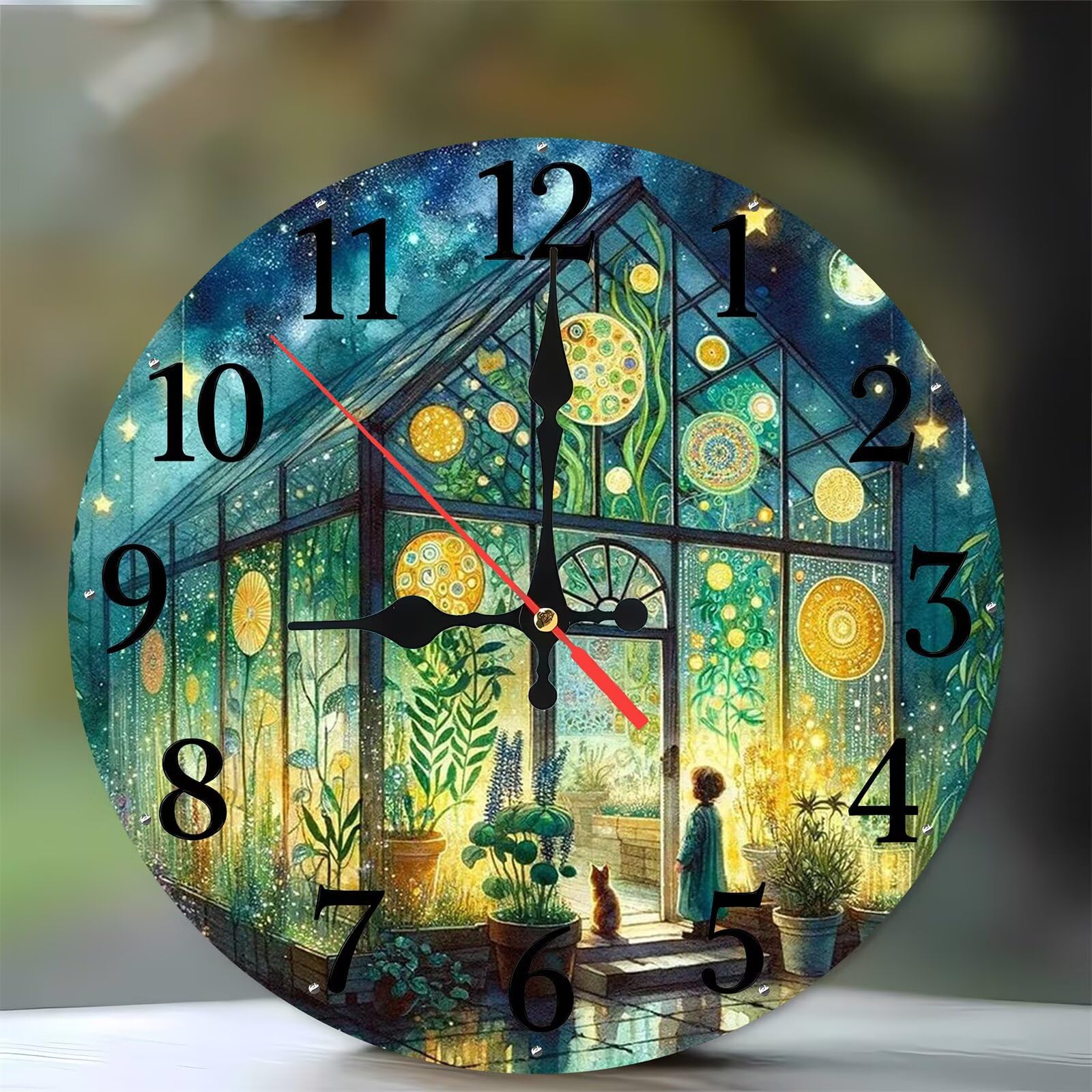 Horloge murale moderne bois motif paysage de serre 35 cm