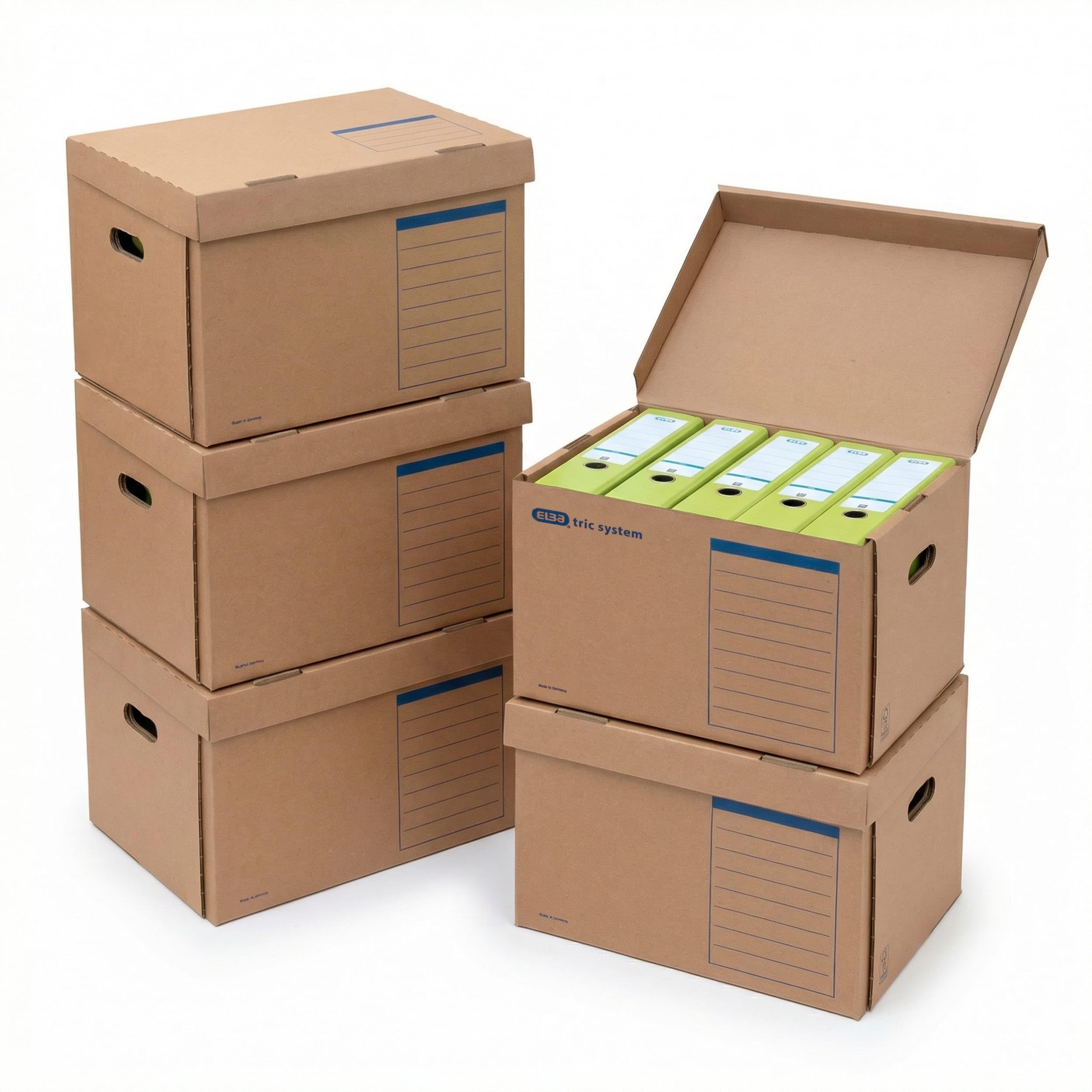 Elba Archivbox mit Klappdeckel und Tragegriffen, für 5 Standardordner, stabile Aufbewahrungsbox, 5 Stück