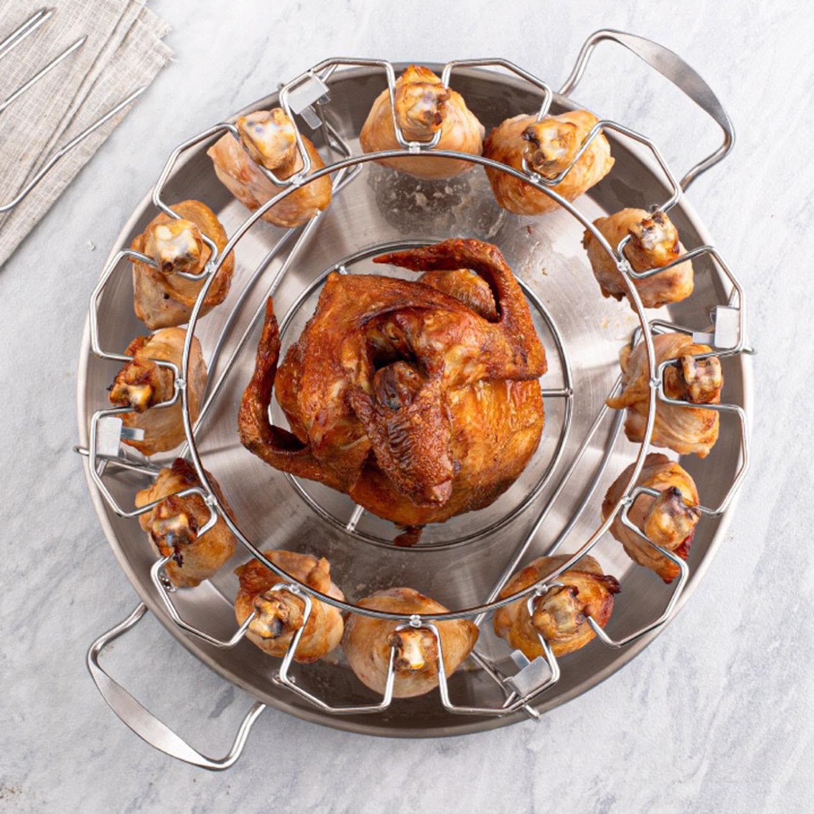 Estante para baquetas de pollo, estante de patas de pollo de acero inoxidable, estante vertical para asar pollo, soporte para herramientas de parrilla, estante redondo de acero inoxidable, estante