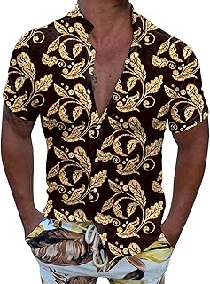 Hawaiian Shirts for Men Casual Summer Button Down Short Sleeve Beach Shirts with Pocket Men's Letter and Floral Print Button Down Short Sleeve Shirt Japanese Blouse Shirt Men's Button Down