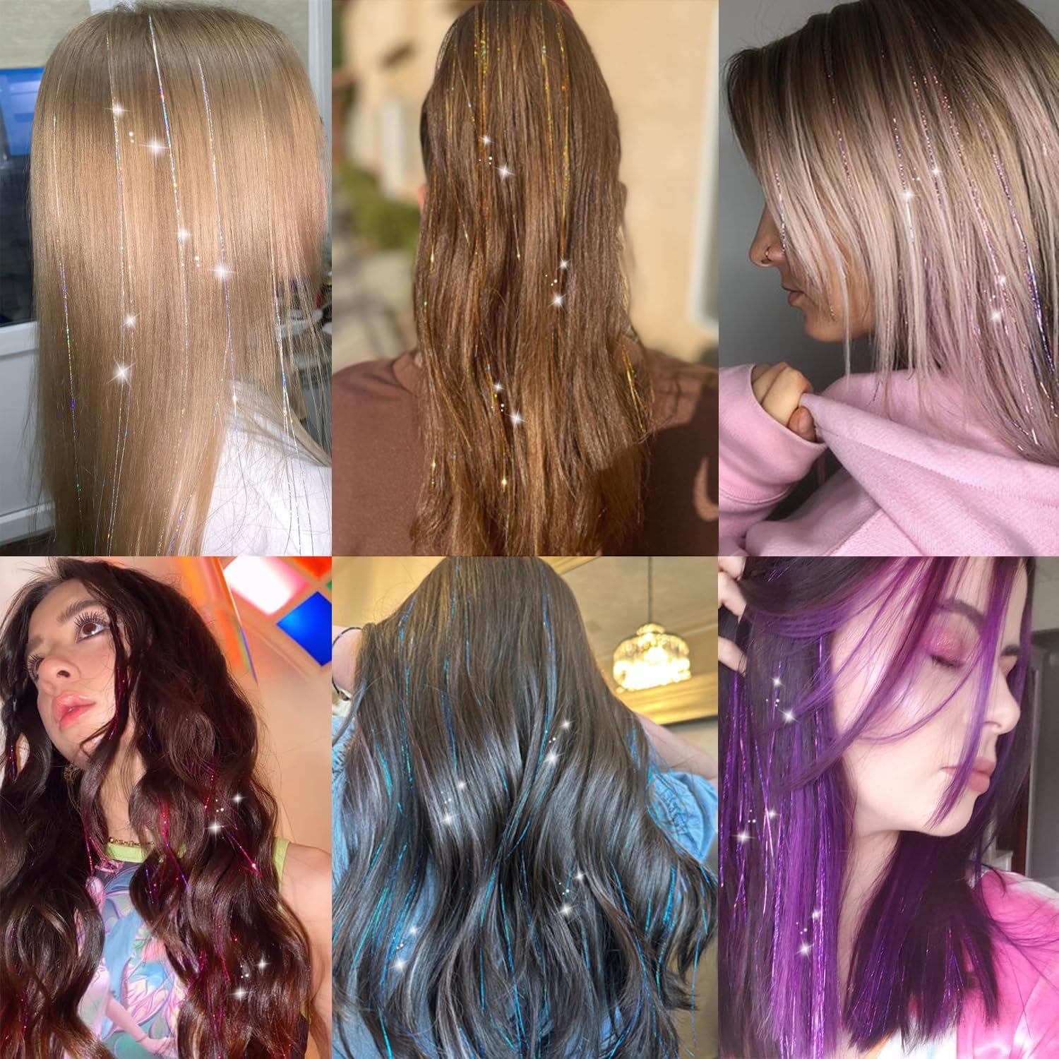 ヘアティンセルクリップ 18個パック 20インチ クリップインヘア ティンセル ピンク グリッター ティンセル ヘアー エクステンシ