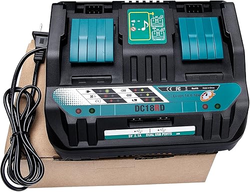 Miniatura 8 de 18V DC18RD Dual Ports Battery Charger for Makita 14.4V-18V LXT Lithium-Ion Battery BL1415 BL1430 BL1830 BL1840 BL1850 BL1850B BL1860B BL1860 BL1815