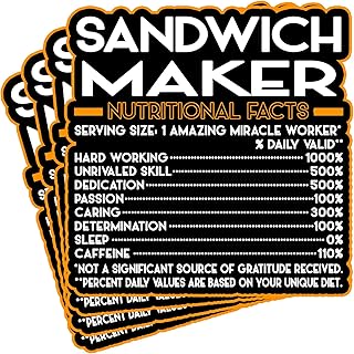 (4Pcs) Sandwich Maker Vinyl Decal Sticker – Nutritional Facts Quote for Laptops, Water Bottles, Cars, Bumpers, Toolboxes – Gift for Coworker, Office, Birthday, Christmas – Waterproof Vinyl, Easy Peel