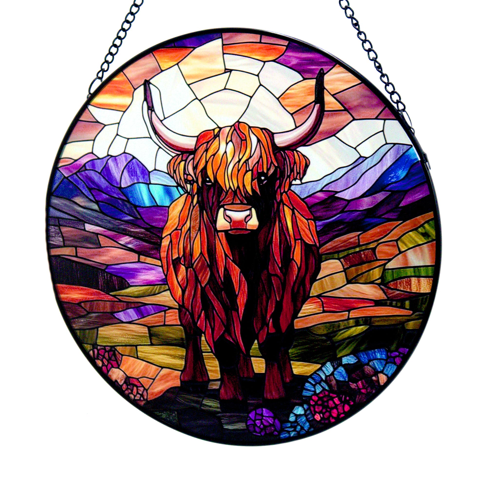 Cello Suncatcher Window Hanging Decoration – Golden Highland Cow Sun Catcher Ornament for Home Decor Rustic Farmhouse Country Style Stained Glass Gift Indoor Window Art — image 1