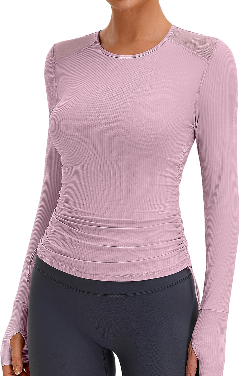 BMJL Women's Long Sleeve Crop Workout Shirts Slim Fit Breathable Mesh Gym Athletic Running Hiking Tops