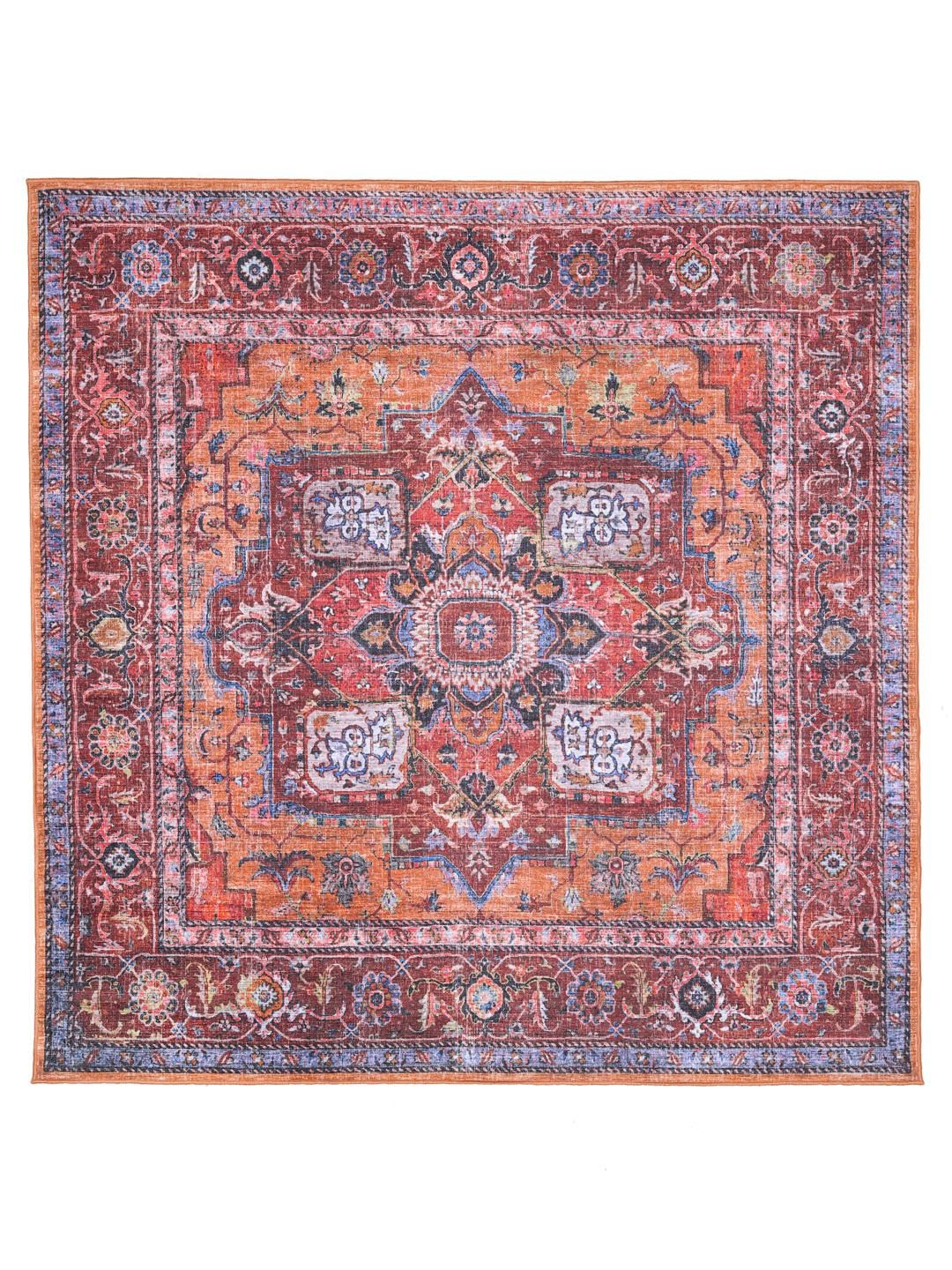 RugVista Georgia Oriental, Teppich, Moderne Teppiche, 240 x cm, Quadratisch, Mittlerer Stapel, Maschinenwäsche, Oeko_tex_100, Rot/Blau