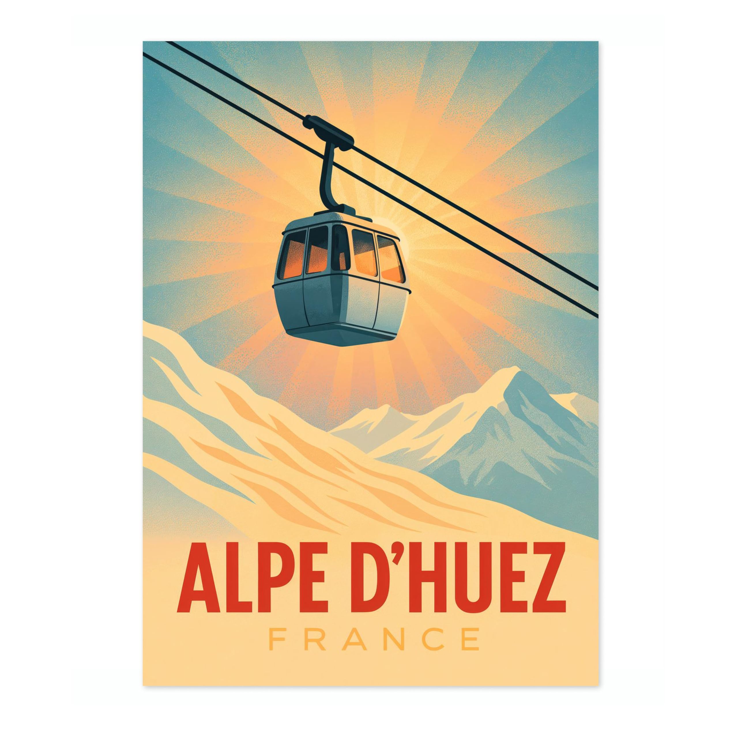 Alpe D'Huez Vintage Skiing Poster, Minimalist Wall Art, Mountain Travel Prints, Snow, Ski Trip Home Decor, A2 (Print Only) - 59.4x42cm