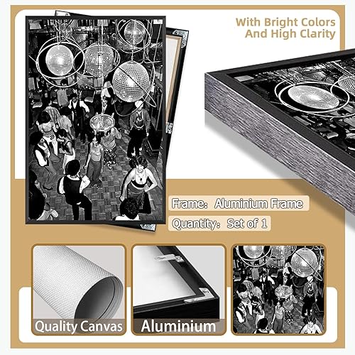 Miniatura 7 de ZHIXQMG Póster retro para fiesta de discoteca en blanco y negro, bola de espejo de los años 80, disco bohemio, chic, lienzo para pared, impresión de