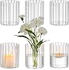 Glasseam Glass Cylinder Vases for Centerpieces: Clear Ribbed Flower Vases for Pillar Candle - 6Pcs Modern Hurricane Floating Candle Holder for Table Wedding Centerpieces Living Room Decorations
