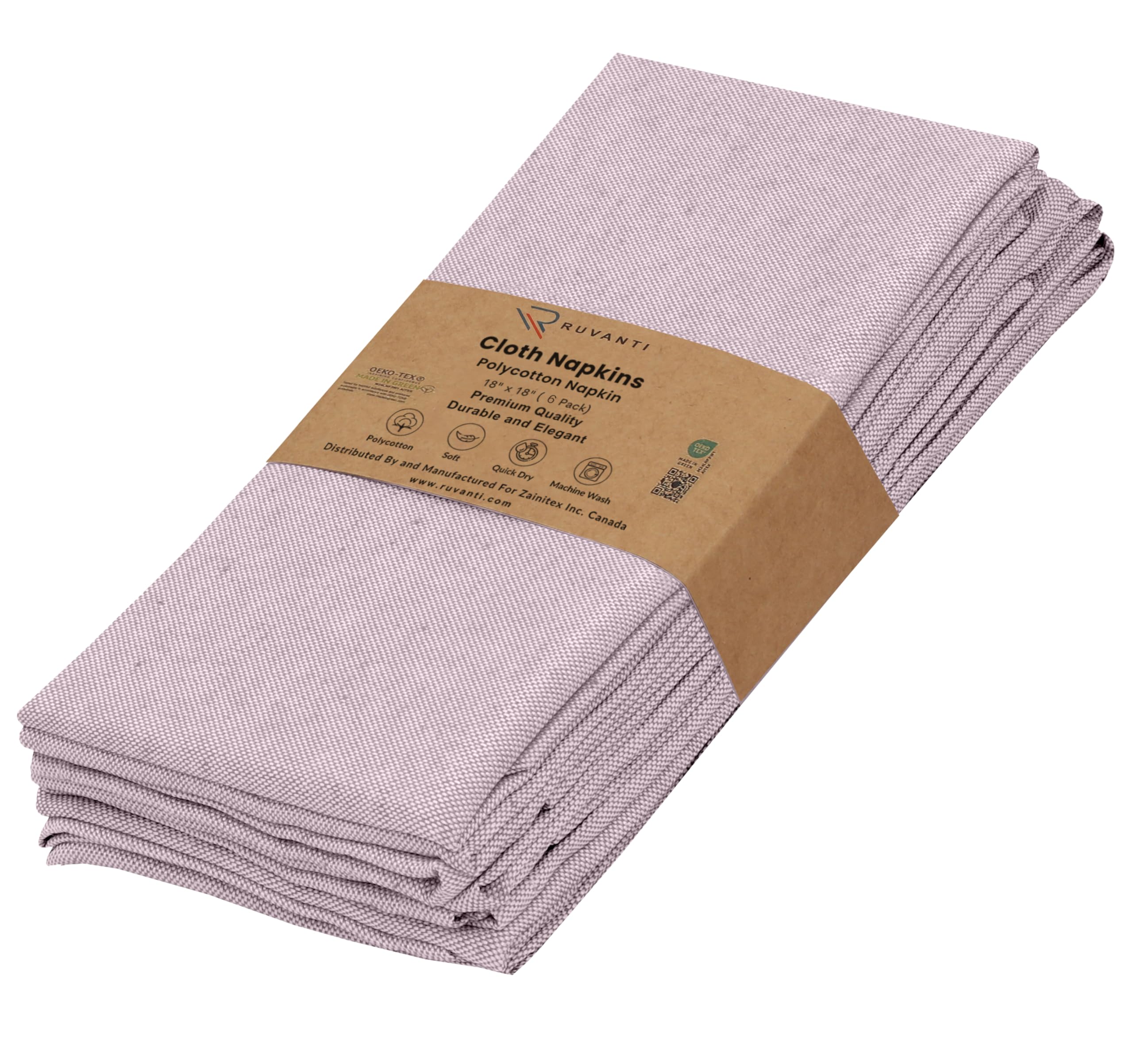 Ruvanti Mauve Cloth Napkins Set Of 6, 18X18 Reusable Washable Soft & Durable Table Napkins, Polycotton Chambray For Parties, Christmas, Thanksgiving, Weddings