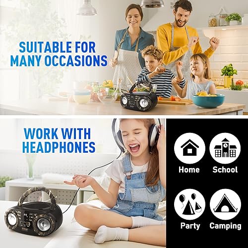 Miniatura 9 de Pyle Reproductor de CD portátil Bluetooth Boombox Altavoz-AM/FM Radio estéreo y sonido de audio, compatible con CD-R-RW/MP3/WMA, USB, AUX,