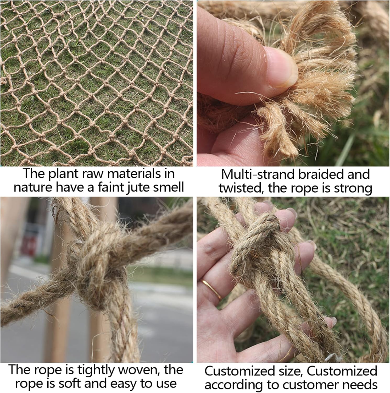 Kids Climbing Net for Playgrounds - Durable Hemp Rope Net, 1x1m (3x3ft) for Indoor Decor, Jute Decoration for Restaurants & Bars - Safe Fun for Children!