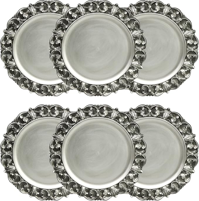 Platos Cargadores Plateados Antiguos 13 Pulgadas Set de 6 miniatura 6