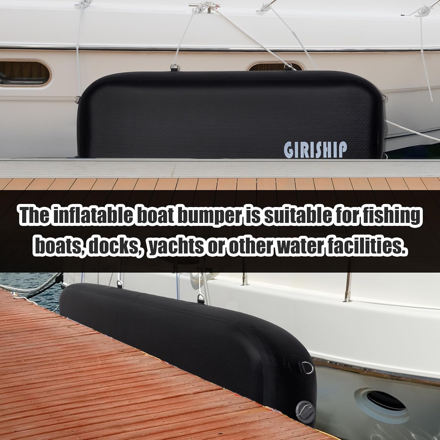 6/10FT Inflatable Boat Fenders, Heavy Duty Boat Bumpers for Docking, Dock Fender Bumper for Yacht, Fishing Boat, Jet Ski, Pontoon Boat