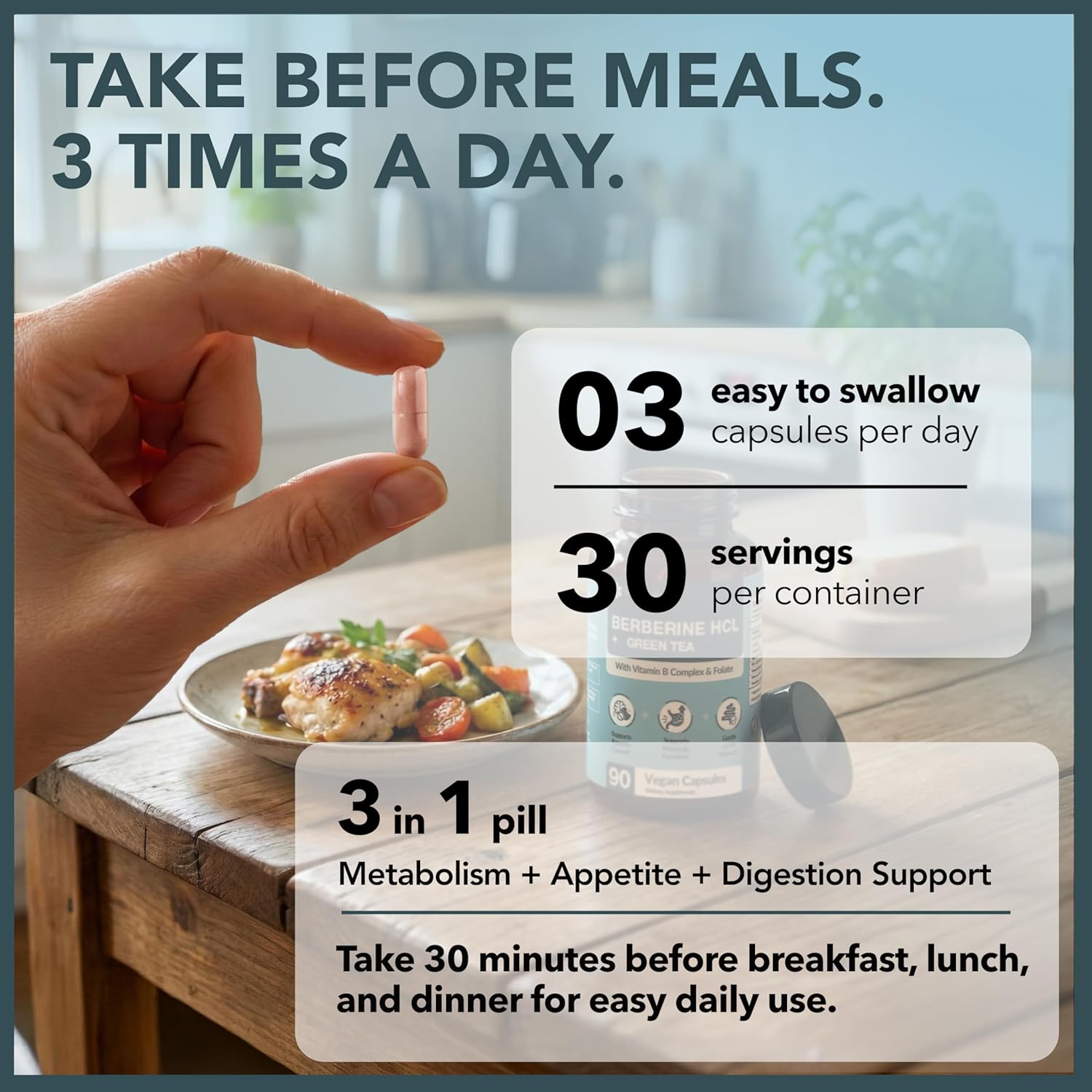 Berberine Supplement with Green Tea Extract - Pure Potency for Metabolic Wellness, Gut Health - Appetite & Craving Control - 90 Capsules