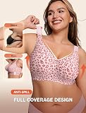 LetsJoli Jelly Bras for Women Push Up Bra Wireless No Underwire Supportive Full Coverage Plus Size for Older Women(Leopard Pink,L)