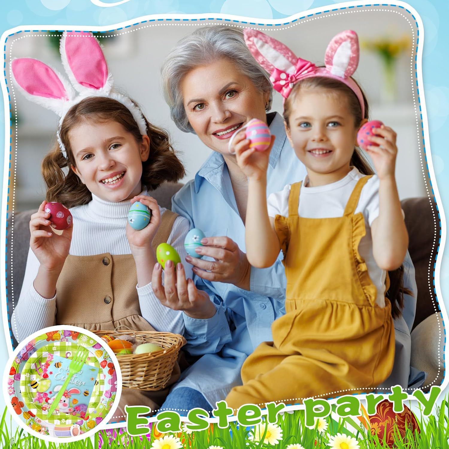 96 Pcs Easter Plates and Napkins Disposable Dinnerware Supplies for 24 Guests, Paper Tableware Include 9" Dinner Plates, 7" Dessert Plates, Napkins, Forks for Easter Spring Party(Bunny) - Image 6