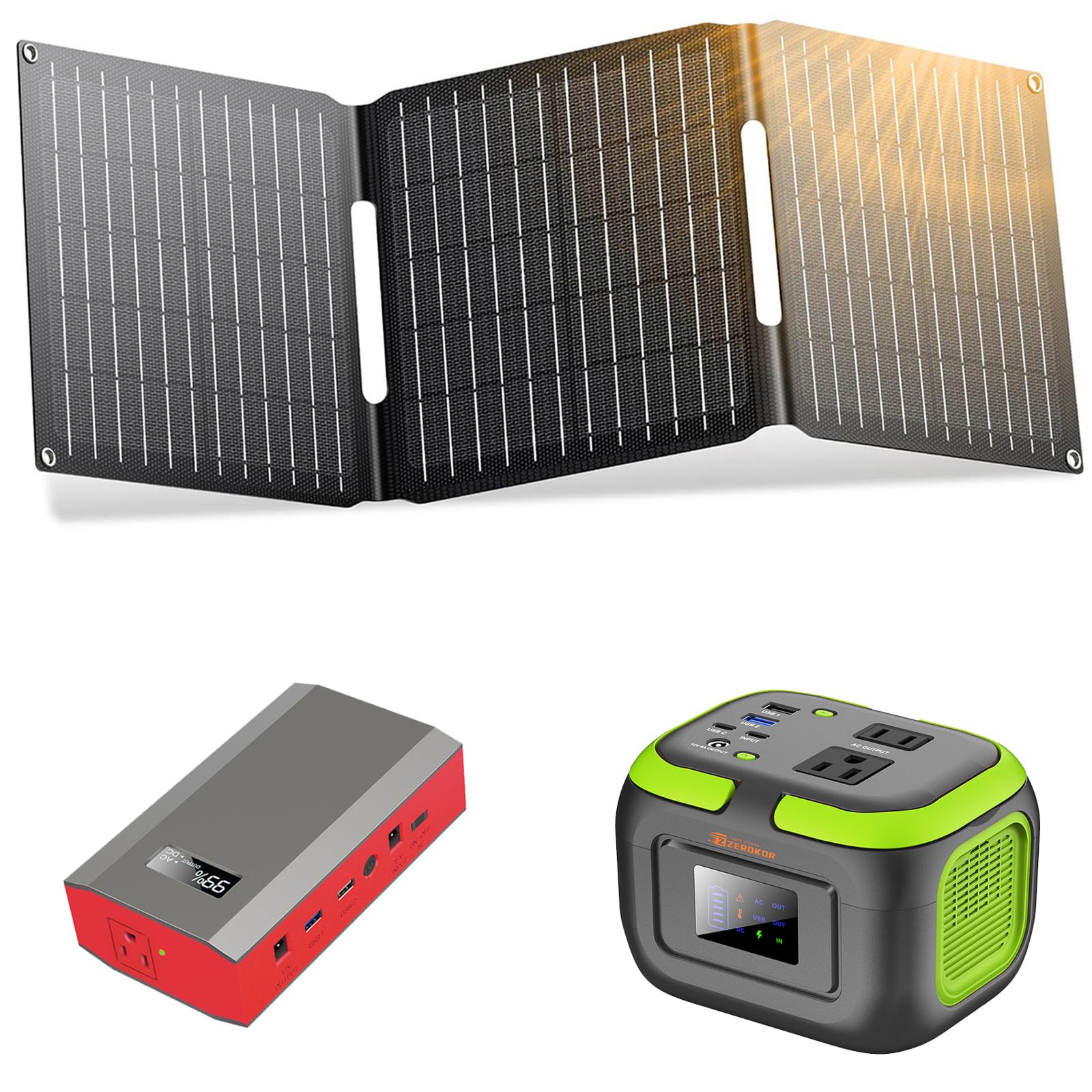 Portable Power Station with Foldable Solar Charger 110V Solar Power Bank with AC Outlet Camping Battery Bank with