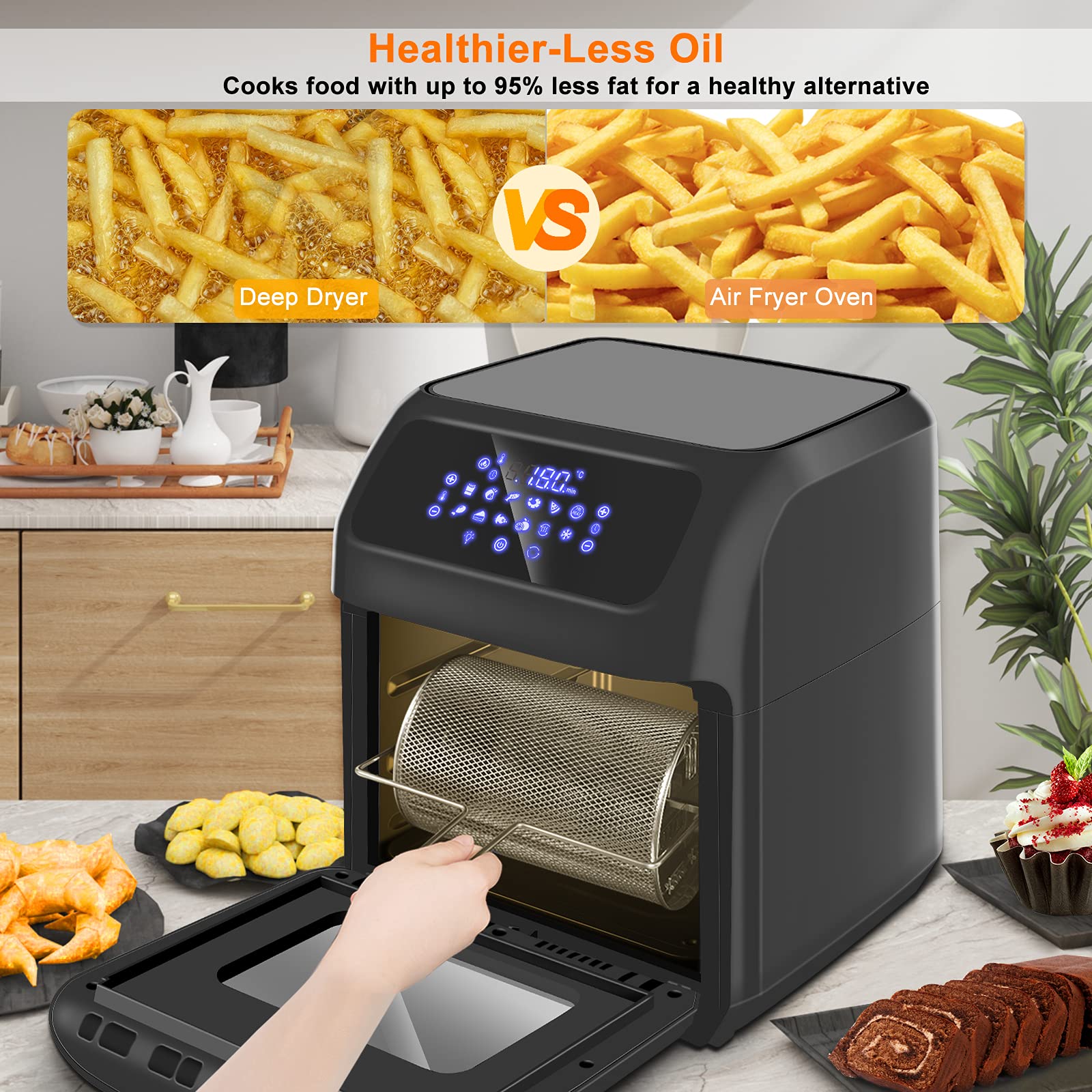 LLIVEKIT 12L Large Air Fryer Oven, 1800W Family Size Digital Air Fryer