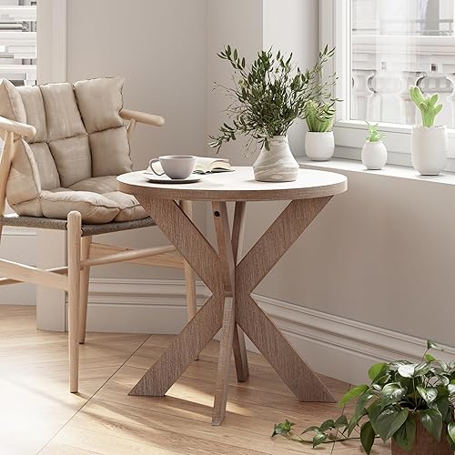 Miniatura 6 de Mesa auxiliar de patas cruzadas de granja, mesa auxiliar francesa para familia, comedor o sala de estar, espacios pequeños, moderna, redonda, Pierna