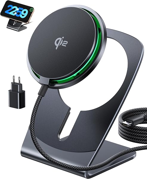 INIU 2 in 1 Desmontable Cargador Inalámbrico, Qi2 15W Base de Carga Rápida