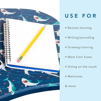 LAPGEAR MyStyle Lap Desk Shark, Fits 15.6 Laptops | Dual-Bolster Microbead Cushion, Built-In Carry Handle, Ergonomic Curved Front Edge