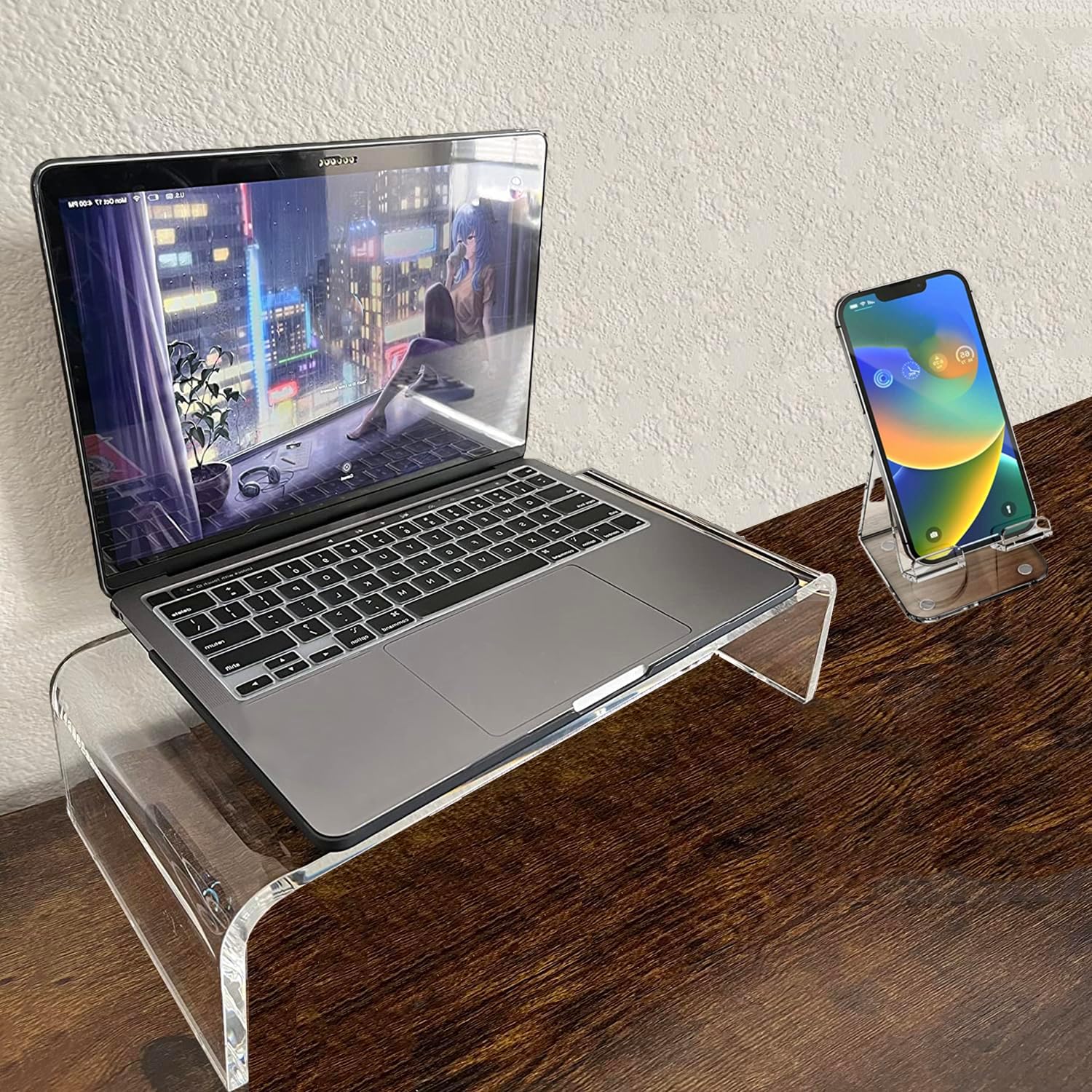 Acrylic Monitor Stand Riser Anti-Cat Laptop Cover Protector, Crystal Clear Laptop Stand, 16 inch Computer Monitor Riser for Home Office