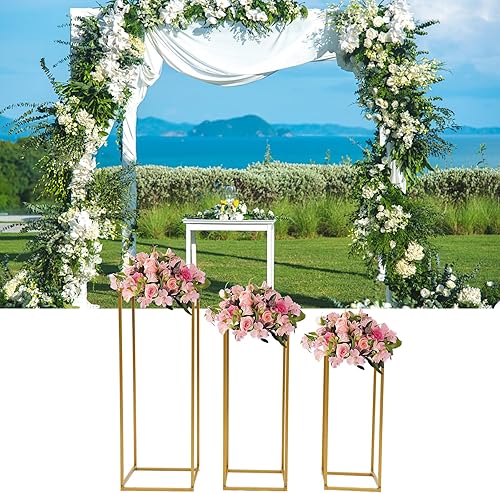 Miniatura 8 de Eapmic Soporte de flores de metal para boda, jarrón de piso, columna de soporte de flores, centro de mesa geométrico, jarrón para arreglos florales