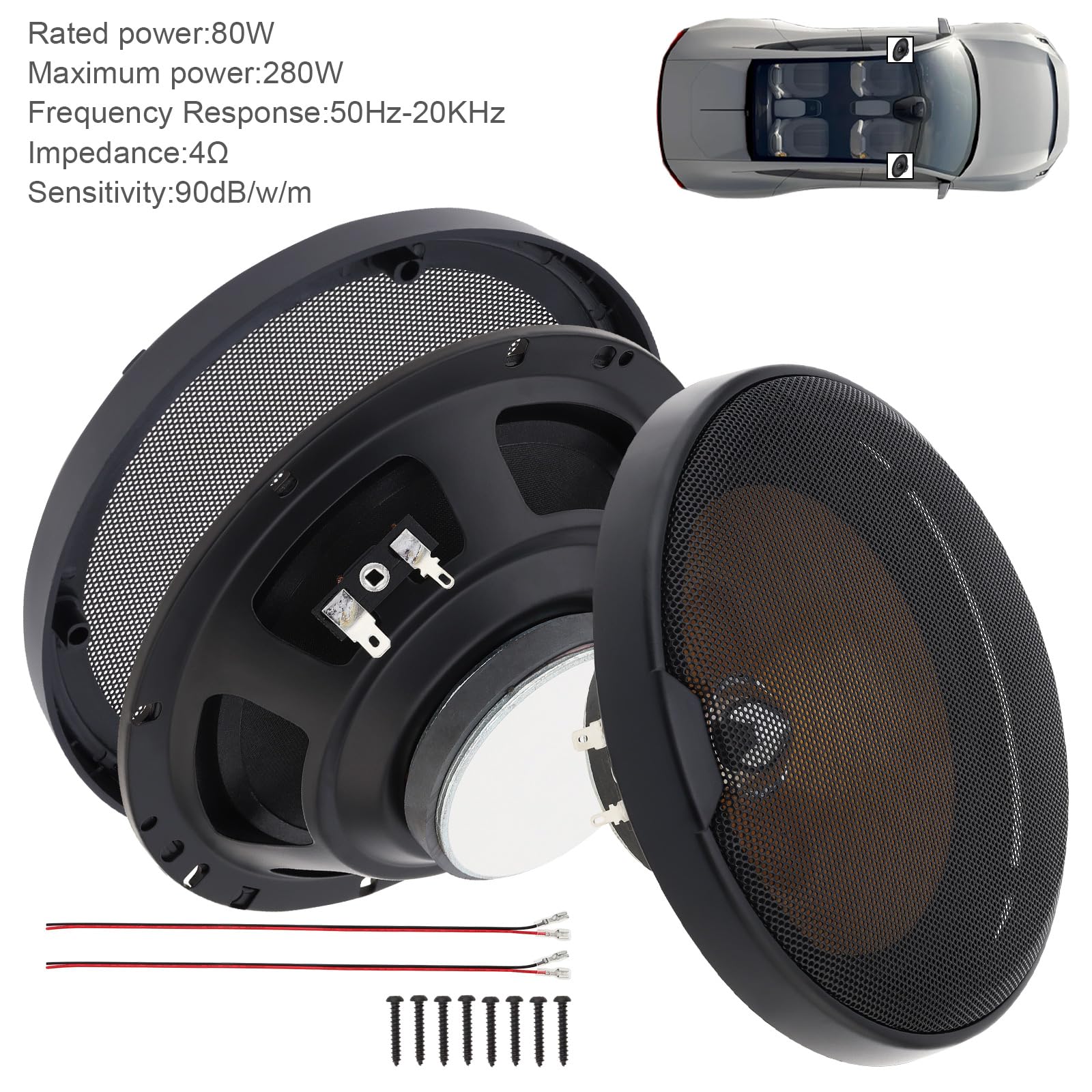 Lot de 2 Haut-parleurs Coaxiaux Stéréo HiFi pour Voiture, 6,5 Pouces, 280 W, 2 Voies, Gamme Complète, avec Couvercle