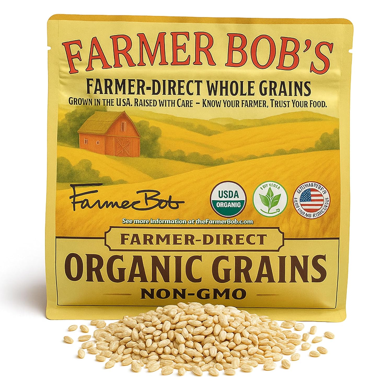 Farmer Bob's Dehulled Barley Grain 5lb Bulk Bag - USDA Organic, Farmer Direct, Grown in US, Whole Grain, Vegan, Non-GMO, Glyphosate Free - Ideal for Barley Tea & Barley Grass Juice Powder Organic