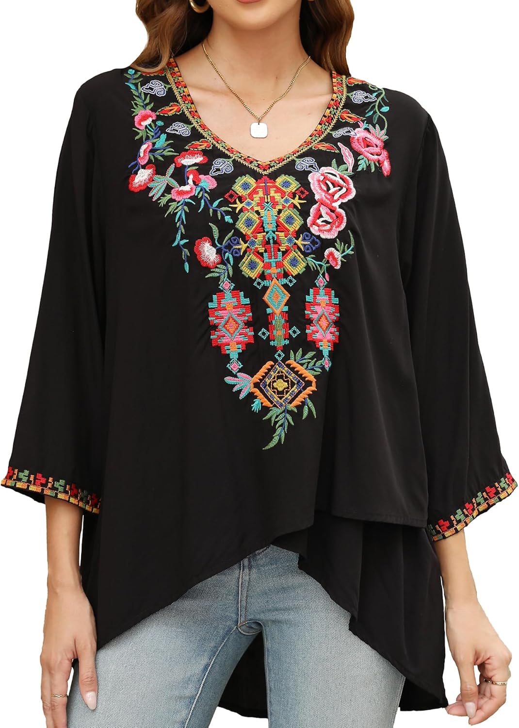 Hippie Cotton Ethnic/Peasant Vintage Dresses For Women Women's Embroidered Hippie Blouse - Mexican Peasant Ethnic Gypsy Boho Mini Dress Hippie Cotton Ethnic/Peasant Vintage Dresses For Women Women's Embroidered Hippie Blouse - Mexican Peasant Ethnic Gypsy Boho Mini Dress
