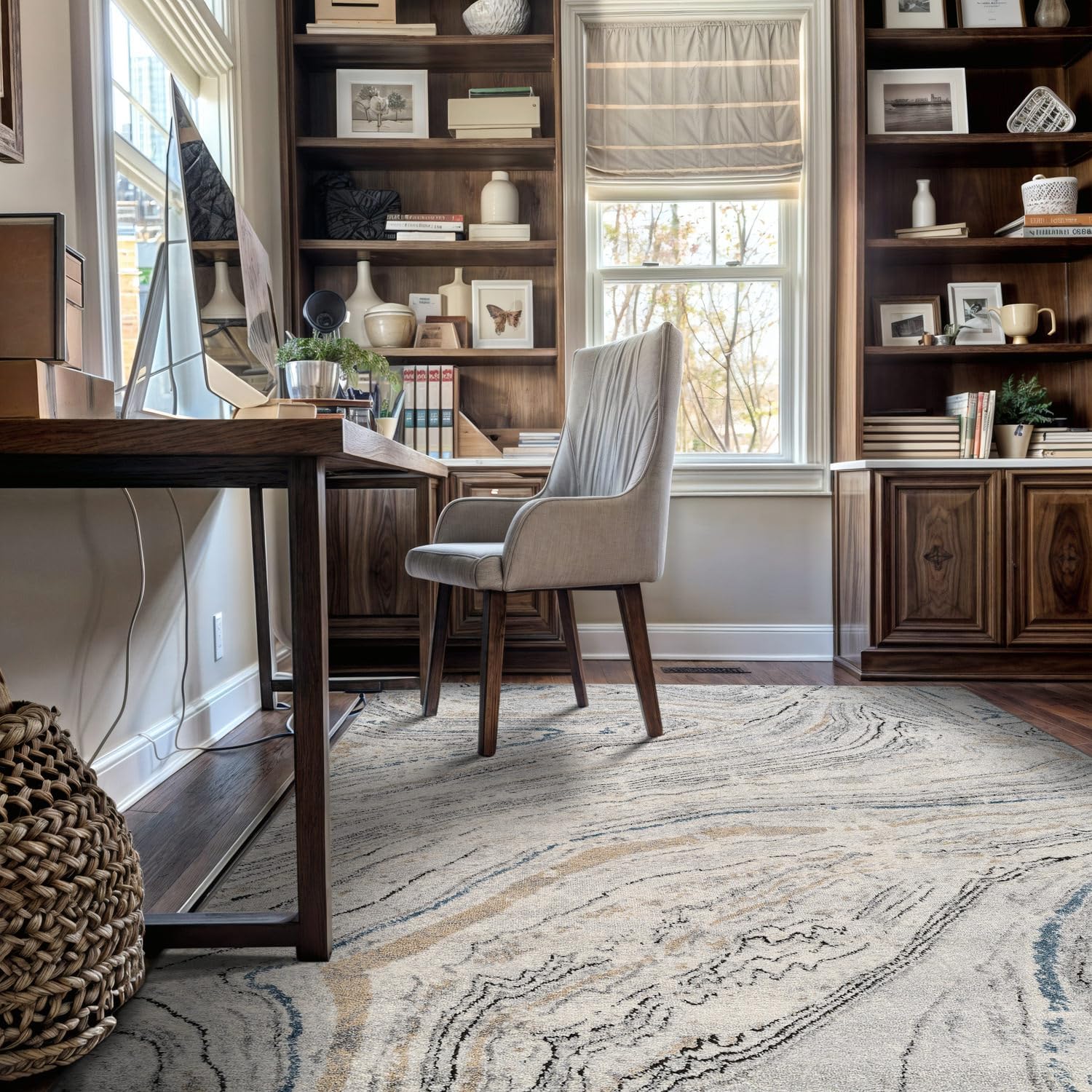 Rugshop Marble Swirl Distressed Gray Area Rug 5' x 7' Ideal for Medium Living Rooms, Bedrooms, or Under Dining Tables