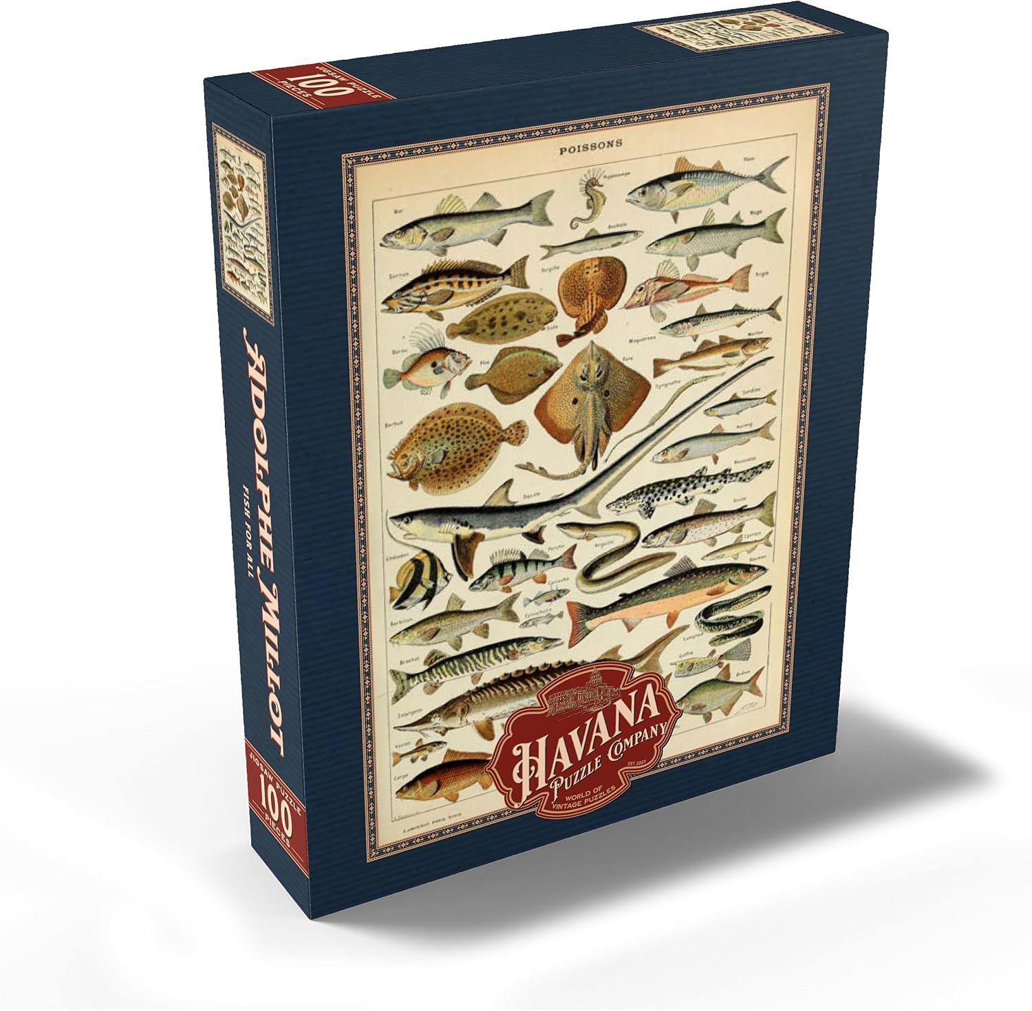 MyPuzzle Fish for All, Vintage Art Poster, Adolphe Millot - Premium 100 Piece Jigsaw Puzzle for Adults