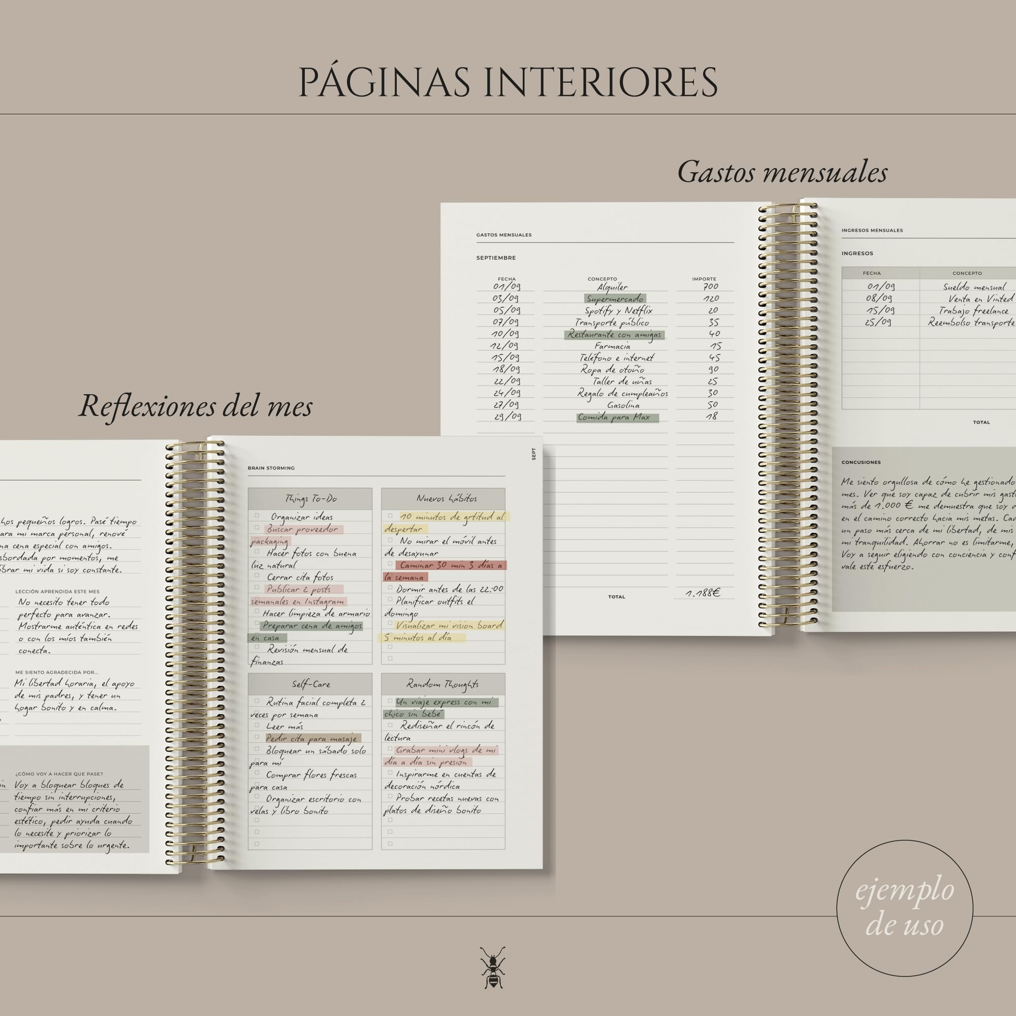 Agenda Académica 2025-2026 | Semana Vista | 290 pág. papel 120 g | Calendario, gastos, viajes, objetivos y notas | 20 × 22 cm (Print Butano)