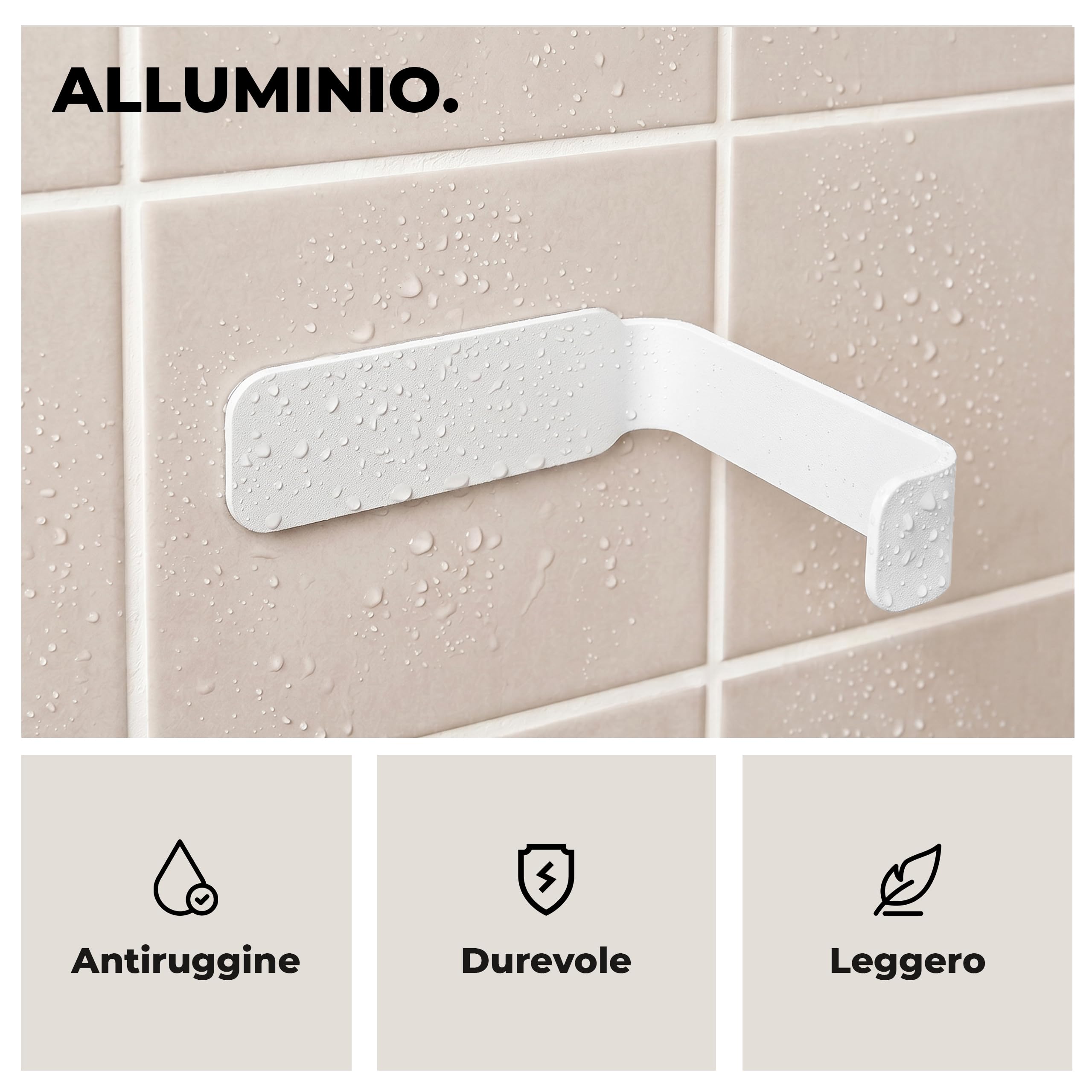 Porta Carta Igienica Adesivo | Portarotolo Carta Igienica Adesivo (Senza Foratura) | Accessori Bagno 2 in 1: Porta Asciugamani Bidet e Porta Rotolo Carta Igienica da Parete | Bianco Opaco