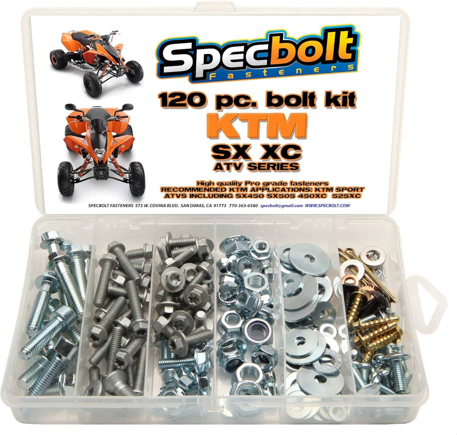 120pc Specbolt Bolt Kit for Maintenance & Restoration fits: KTM SX XC ATV 450 505 525 OEM Spec Fasteners Quad